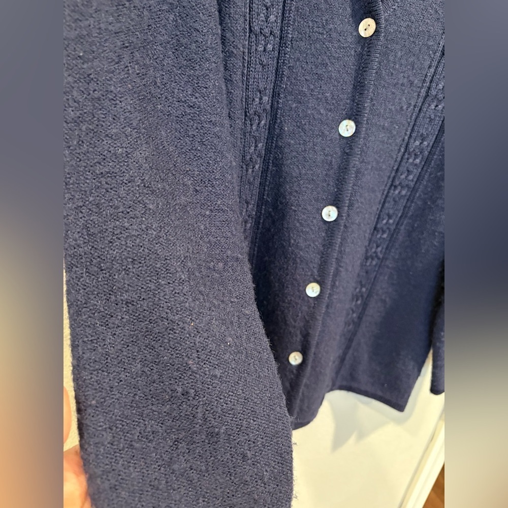 Karen Scott Australian Wool Waist Length Navy Blue Cardigan Women’s Size Pet L - Picture 6 of 13
